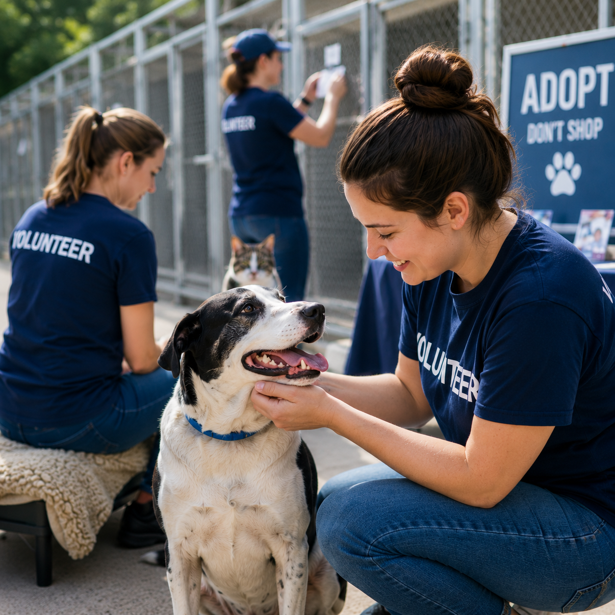 Volunteer interacting with shelter animals
